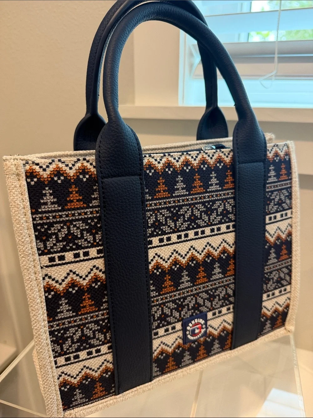 Montana West Houston Astros Navy, Cream & Orange Patterned Tote